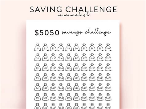 5050 Savings Challenge Printable 100 Envelope Challenge Printable