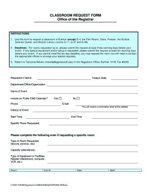 Fillable Online Classroom Request Form Office Of The Registrar Fax