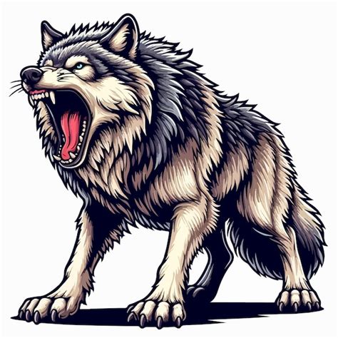 Vector De Dibujos Animados De Lobo Lindo En Fondo Blanco Vector Premium