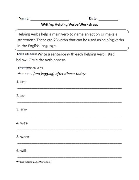 Helping Verbs Worksheets | Writing Helping Verbs Worksheet