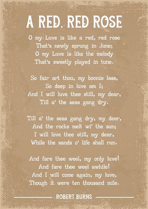 Robert Burns A Red Red Rose Poem Art Print Etsy Uk Rose Poems