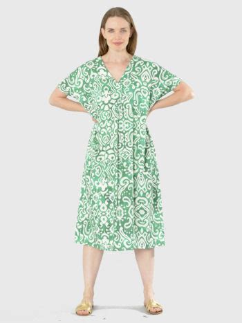 Vestido Lino Figuras Italiano Verde Bou S Store