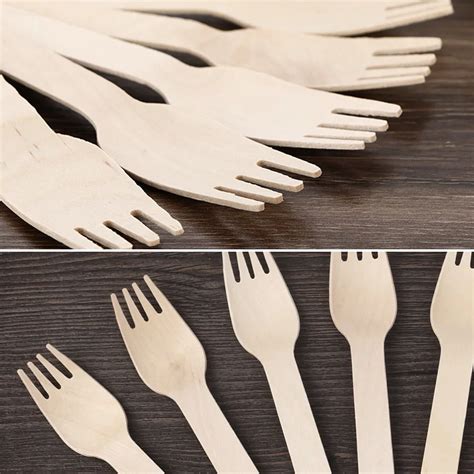 Behogar Pcs Disposable Wooden Fork Set For Party Camping Picnics