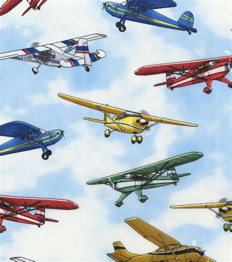 Novelty Cotton Fabric Flying Airplanes Joann