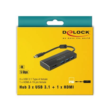 DeLOCK USB 3 2 Gen 1 Hub USB C Stecker 3x USB A Buchse HDMI Buchse