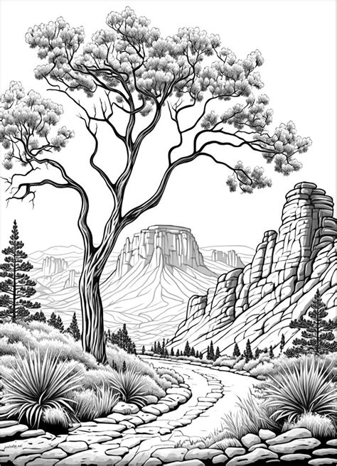 Far West Landscape Coloring Page - Free Adult Printable