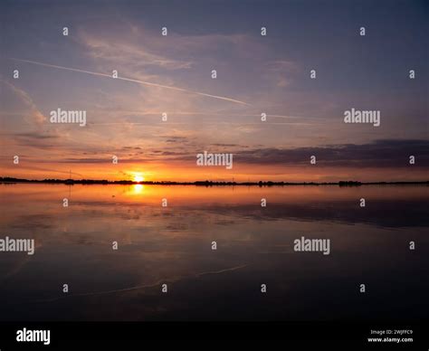 Sunset Over De Morra Lake In Summer De Friese Meren Friesland