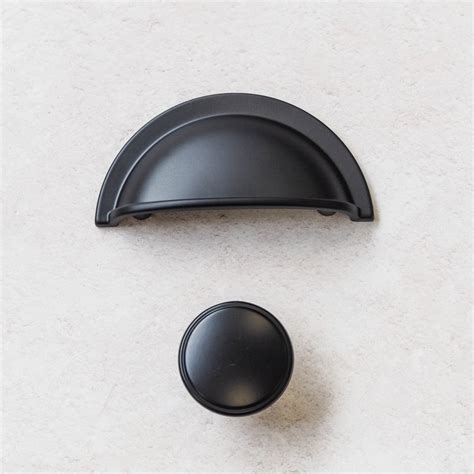 Matt Black Shaker Cabinet Cup Handle 64mm Centres And Matching Round Knob Handle And Home