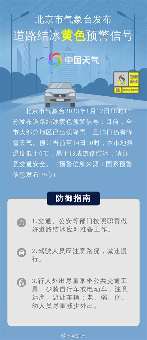 北京发布道路结冰黄色预警信号，这份防御指南请收好 北京时间