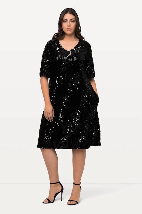 Robe en velours à paillettes ligne en A col en V et manches 3 4