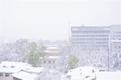 Heavy Snow In Moldova View Of National Emergency Hospital Stock Photo