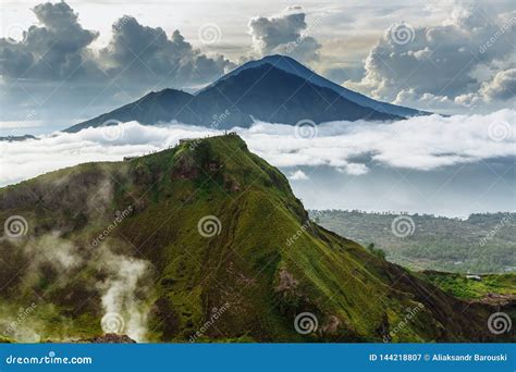 Active Indonesian Volcano Batur In The Tropical Island Bali Indonesia