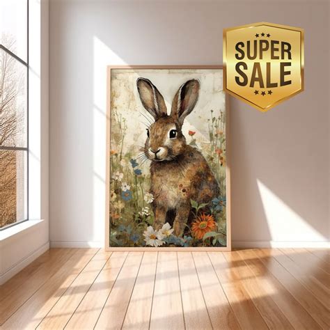 Vintage Bunny Print Art Printable Rabbit Art Illustration Vintage