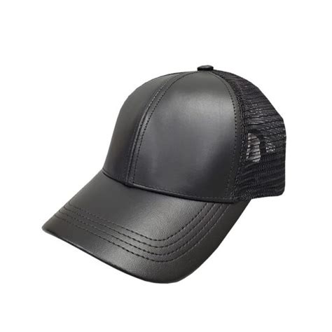 Black Leather Mid Profile Mesh Cap Winner Caps Mfg Company