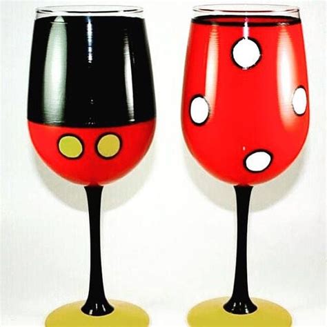 Mickey Or Minnie Hand Painted Wine Glass Mouse Wine Glass Etsy Hand Painted Wine Glass