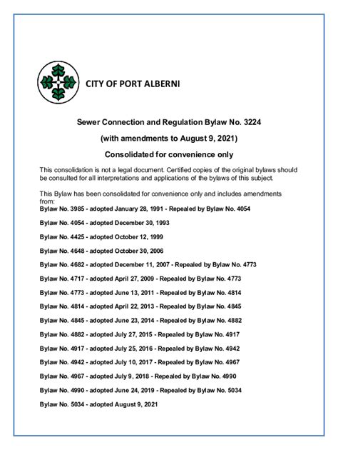 Fillable Online PDF Sewer Connection And Regulation Bylaw No 3224