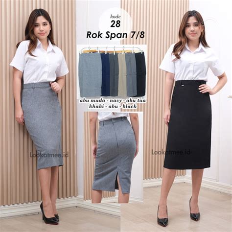 Jual Rok Kerja Pendek Hitam Span Bahan Formal Kantor Abu Gelap