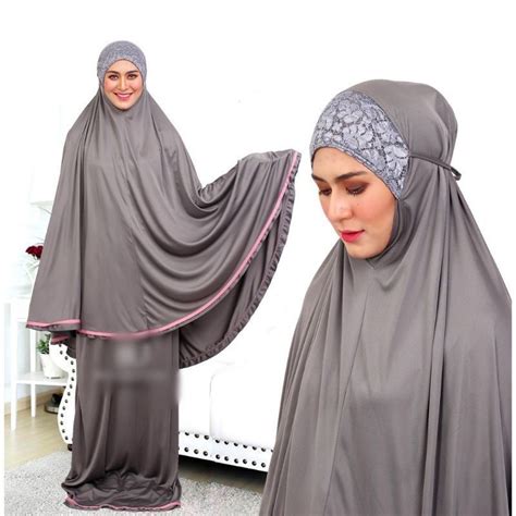 Wts Telekung Arafah Grey Colour Prayer Set Telekung Muslimah