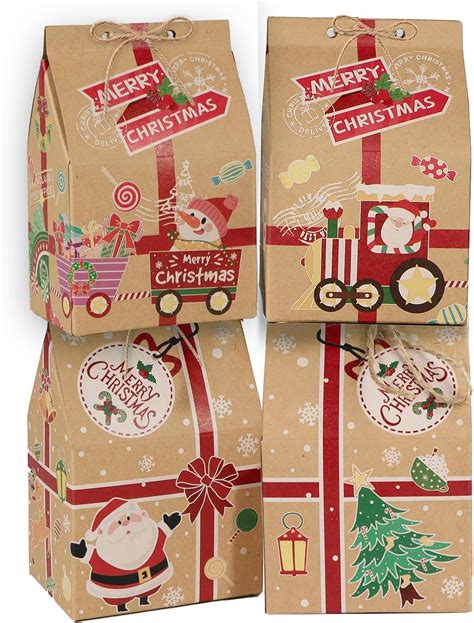 24PCS Boîtes Cadeaux de Noël avec Ficelles Jutes Pochettes Emballage