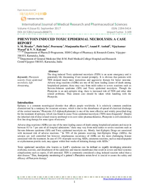 Pdf Phenytoin Induced Toxic Epidermal Necrolysis A Case Report