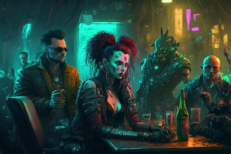 Mujer Cyberpunk En Fiesta Futurista Ilustraci N Generativa De Ia Foto