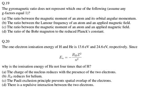 SOLVED:0.19 The gyromagnetic ratio does not represent which one of the ...