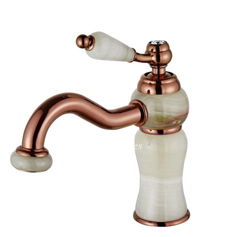 Rose Gold Bathroom Faucet Marble Gooseneck Centerset Single Handle