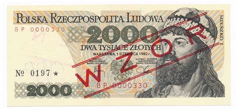 Banknot PRL 2 000 złotych 1982 seria BP WZÓR SPECIMEN archiwum