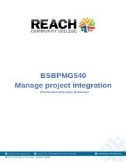 REACH BSBPMG540 Classroom Activities Learner Docx BSBPMG540 Manage