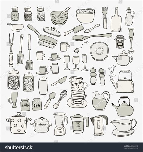 Hand Draw Kitchen Utensils Sketch Collection Stock Vector Royalty Free