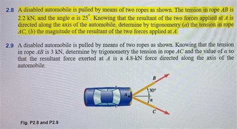 Solved 2 8 A Disabled Automobile Is Pulled By Means Of Two Chegg