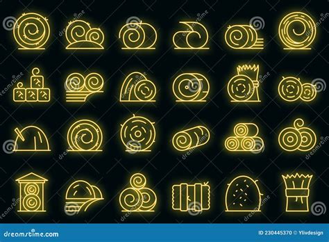 Bale Of Hay Icons Set Outline Vector Agriculture Hay Bale