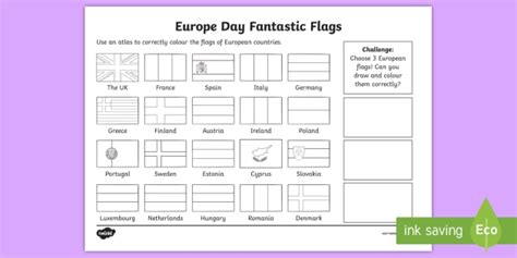 Cfe First Level Europe Day Colour The European Flags Worksheet