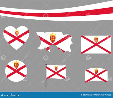 Jersey Flag Map Ribbon And Heart Icons Vector Illustration Abstract