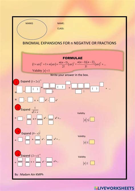 Binomial Expansion Part 2 Worksheet Live Worksheets