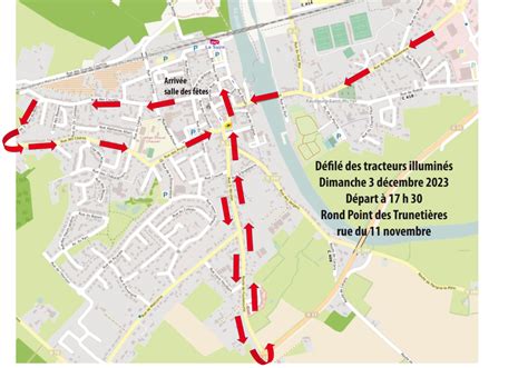 trajet défilé des tracteurs illuminés 03 12 2023 La Suze sur Sarthe