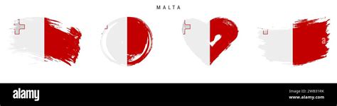 Malta Hand Drawn Grunge Style Flag Icon Set Maltese Banner In Official