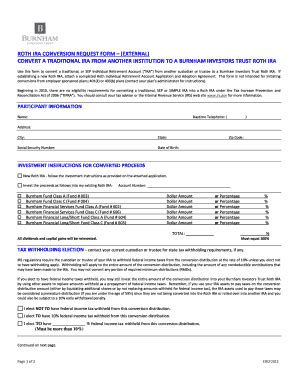 Fillable Online Roth IRA Conversion Form External Burnham Financial