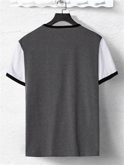 Manfinity Homme Men Contrast Sleeve Notched Neck Tee SHEIN USA