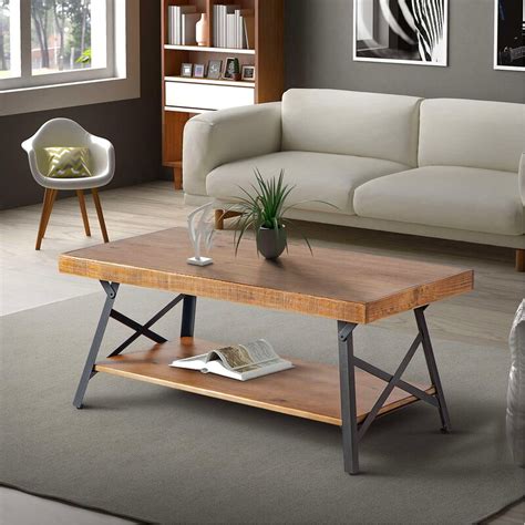 Gracie Oaks 43 Metal Legs Rustic Coffee Table Livingroom Solid Wood