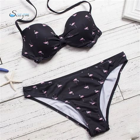 Sexy Flamingo Print Bandage Bikinis Swimwear Swimsuit Women 2018