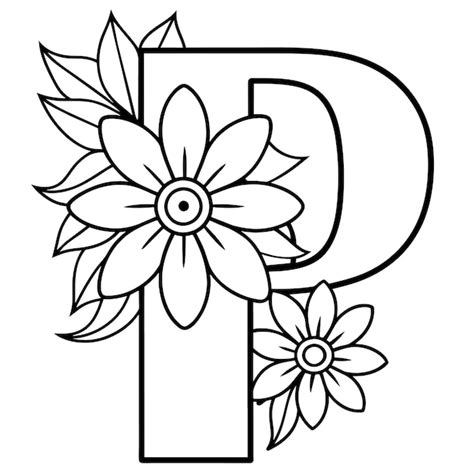 Premium Vector | Alphabet P coloring page with the flower P letter ...