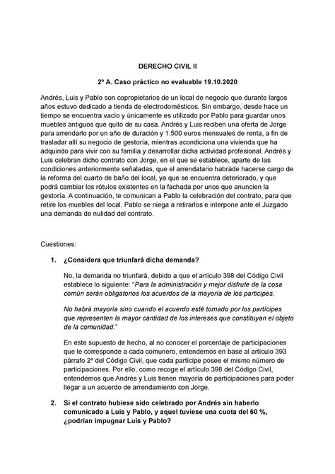 Caso PrÁ Ctico No Evaluable 2 Derecho Civil Ii 2º A Caso Práctico No