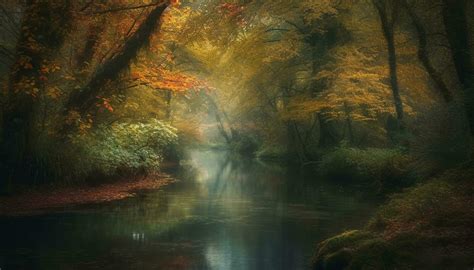 Tranquil autumn forest reflects vibrant colors in tranquil pond ...