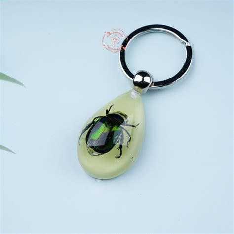 Resin Scarab Keychain Handmade Insect Keyring Real Insects Beetles