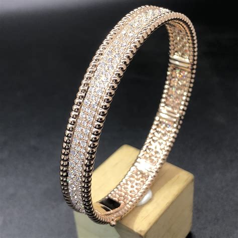 Van Cleef Arpels Perlée 3 Rows Diamonds Bracelet Custom Made in 18K