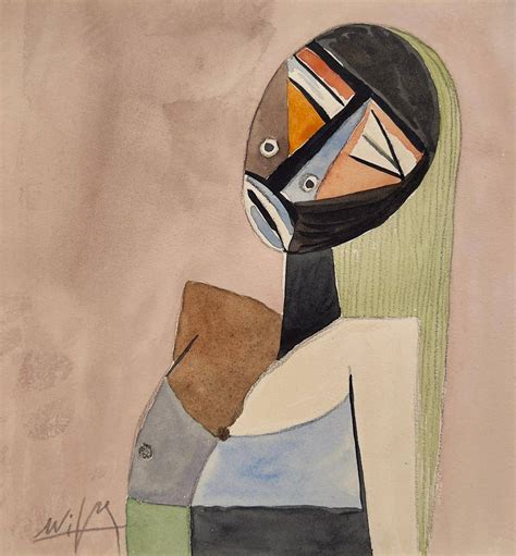 Watercolor On Paper Cuban Wifredo Lam Cubism Style Woman Portrait Auction