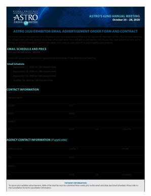 Fillable Online ASTRO 2020 EXHIBITOR EMAIL ADVERTISEMENT ORDER FORM AND