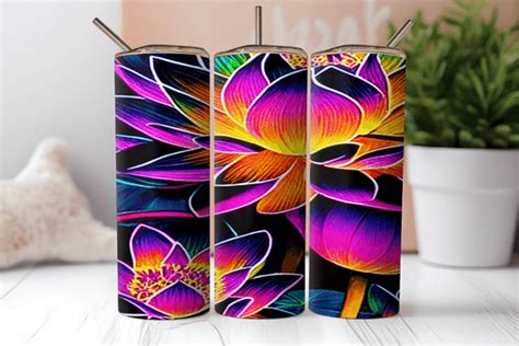 Neon Flowers 20oz Tumbler Wrap Graphic By ArtMix Creative Fabrica