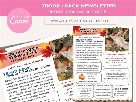 Fall Girl Scout Troop Newsletter Template November Cub Scout